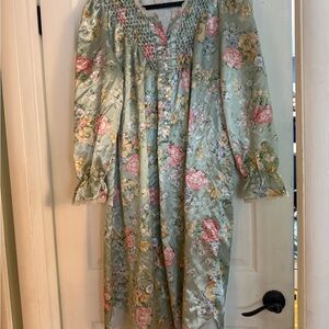 Nicole Floral Pajama Dress - Green and Pink